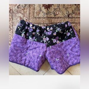 Handmade Upcycled Custom one of one Quilt Patchwork Floral Black Purple Shorts